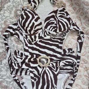Beach Bunny Zebra Print Swimsuit - Black and White